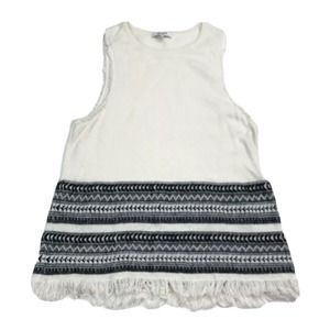 Madewell Villagrove Sweater Womens XL Tank Cotton Ivory Fringe Casual Sleeveless